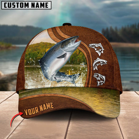 Maxcorners Personalized Salmon Fishing Water Leather Pattern Classic 3D Cap