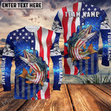 Maxcorners Pike Fishing American Flag Patriotic UV Protection Personalized Name And Team Name Long Sweat Shirt