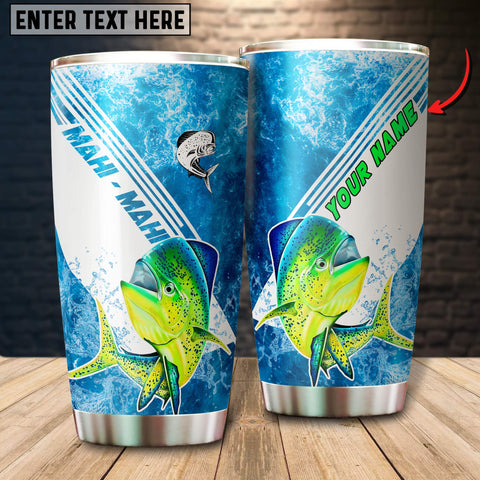 Maxcorners Mahi-mahi Fishing Color Blue Line Art Pattern Tumbler Customize Name