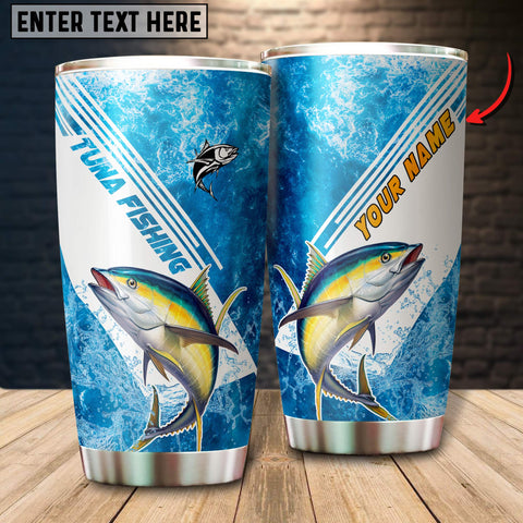 Maxcorners Tuna Fishing Color Blue Line Art Pattern Tumbler Customize Name