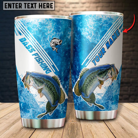 Maxcorners Bass Fishing Color Blue Line Art Pattern Tumbler Customize Name