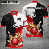 MaxCorners Bowling and Pins Fire Multicolored Bowling Jerseys Custom Name And Team 3D Polo Shirt (4 Colors)