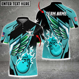 MaxCorner Bowling and Pins Cool Wings Pattern Multicolor Option Customized Name And Team Name Polo Shirt (4 Colors)