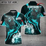 MaxCorners Bowling and Pins Neon Tiger Multicolored Bowling Jerseys Custom Name And Team Name 3D Polo Shirt (4 Colors)