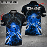 MaxCorners Bowling and Pins Dragon And Skull Multicolored Bowling Jerseys Custom Name And Team Name 3D Polo Shirt (4 Colors)