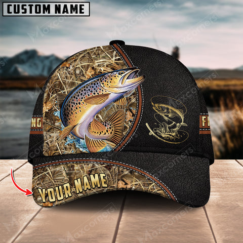 Maxcorners Personalized Trout Fish Fishing Grass Camo Pattern Premium Classic 3D Cap