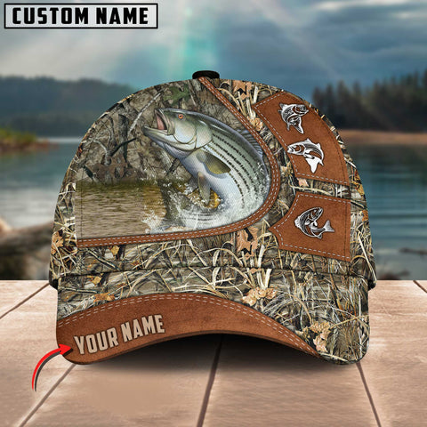 Maxcorners Personalized Stripped Bass Fishing Nature Leather Pattern Classic 3D Cap