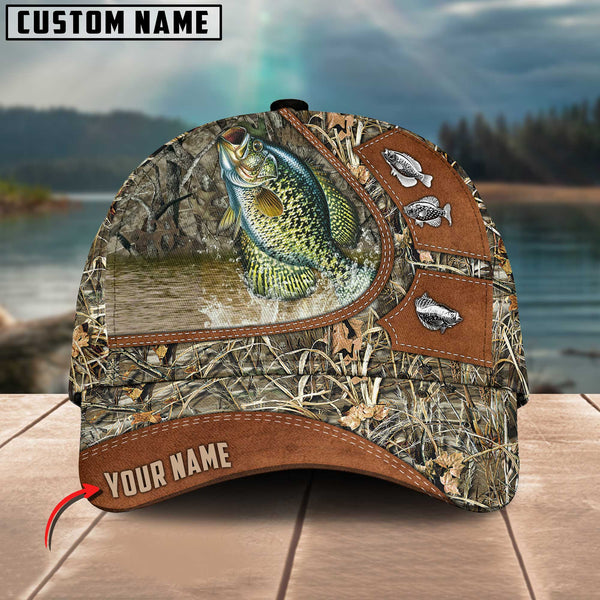 Maxcorners Personalized Crappie Fishing Nature Leather Pattern Classic 3D Cap