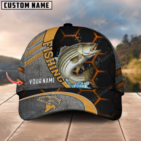 Maxcorners Personalized Stripped Bass Fishing Peaked Retro Classic 3D Cap