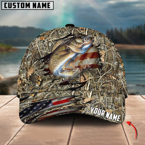 Maxcorners Personalized Walleye Fishing Premium Crack Camo Classic 3D Cap