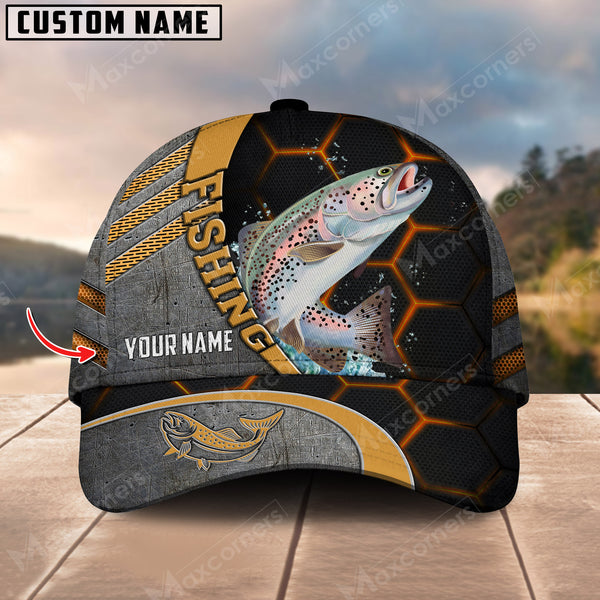 Maxcorners Personalized Salmon Fishing Peaked Retro Classic 3D Cap