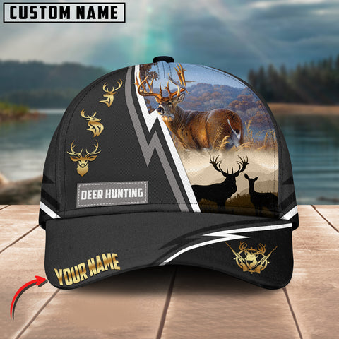 Maxcorners Deer Hunting White Line Grey Pattern Multicolor Personalized Name 3D Cap