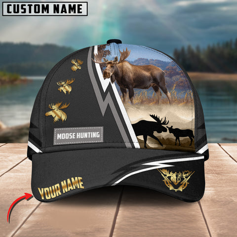 Maxcorners Moose Hunting White Line Grey Pattern Multicolor Personalized Name 3D Cap