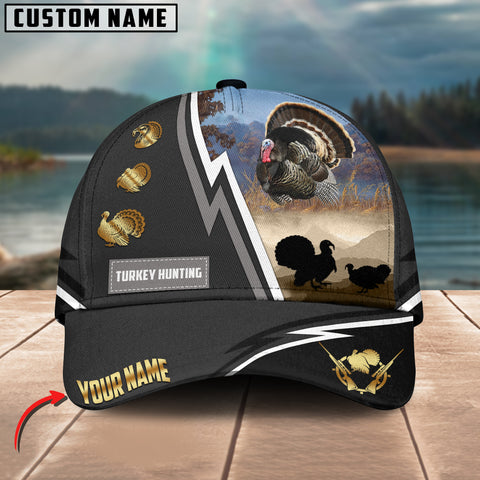 Maxcorners Turkey Hunting White Line Grey Pattern Multicolor Personalized Name 3D Cap