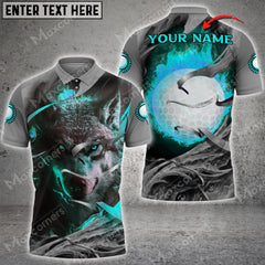 Max Corner Customized Name Flame Wolf Fire Golf Ball Multicolor Smoke Pattern Custom 3D Polo Shirt