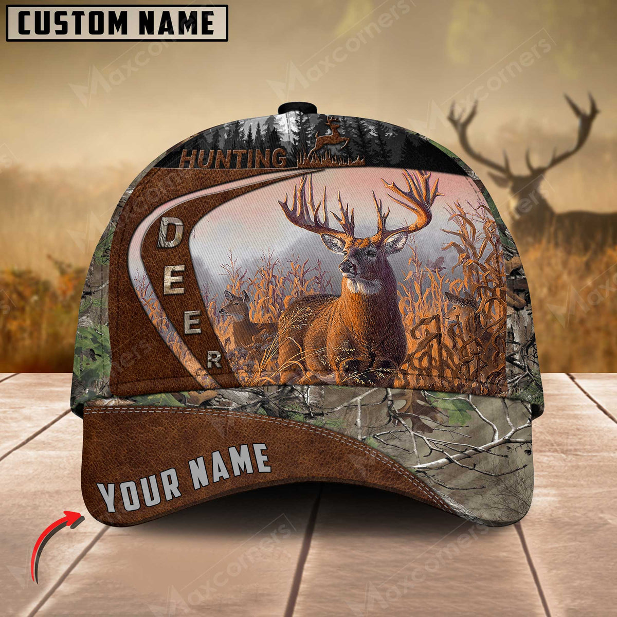 Maxcorners Flag Deer Hunting Leather Pattern Personalized Hats 3D Multicolored