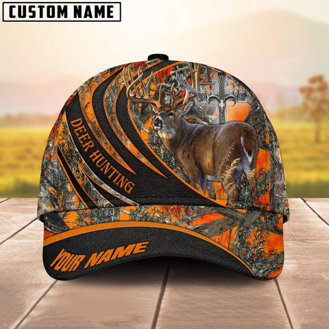 Maxcorners Flag Deer Hunting Art Black Leather Pattern Personalized Hats 3D Multicolored