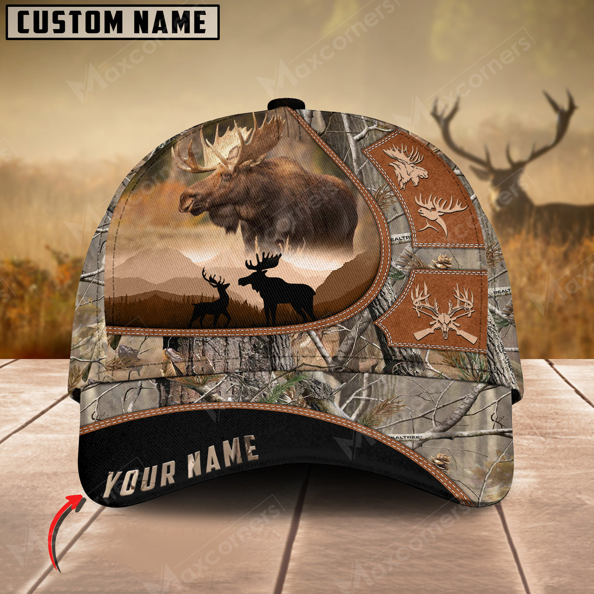 Maxcorners Moose Leather Pattern Art Hunting Personalized Cap 3D Multicolored