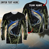 Maxcorners Marlin Fishing Water Moss Green Pattern Sun Protection Personalized Name, Team Name Long Sleeve Shirt