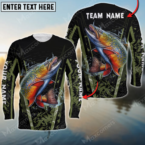 Maxcorners Trout Fishing Water Moss Green Pattern Sun Protection Personalized Name, Team Name Long Sleeve Shirt