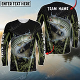 Maxcorners Striped Bass Fishing Water Moss Green Pattern Sun Protection Personalized Name, Team Name Long Sleeve Shirt