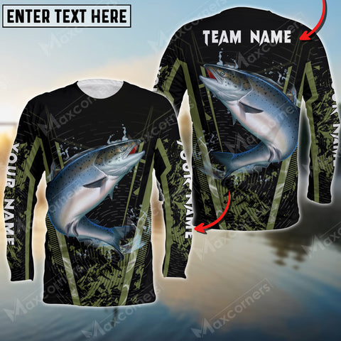 Maxcorners Salmon Fishing Water Moss Green Pattern Sun Protection Personalized Name, Team Name Long Sleeve Shirt