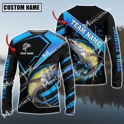 Maxcorners Tuna Fishing Blue Water Pro Sport Jersey Sun Protection Personalized Name, Team Name Long Sleeve Shirt