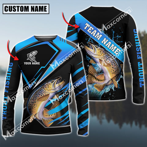 Maxcorners Trout Fishing Blue Water Pro Sport Jersey Sun Protection Personalized Name, Team Name Long Sleeve Shirt