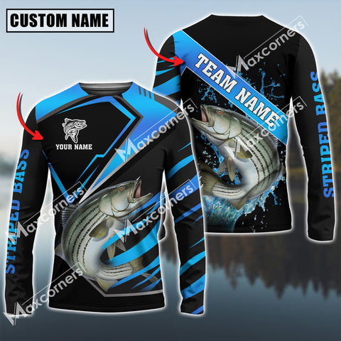 Maxcorners Striped Bass Fishing Blue Water Pro Sport Jersey Sun Protection Personalized Name, Team Name Long Sleeve Shirt