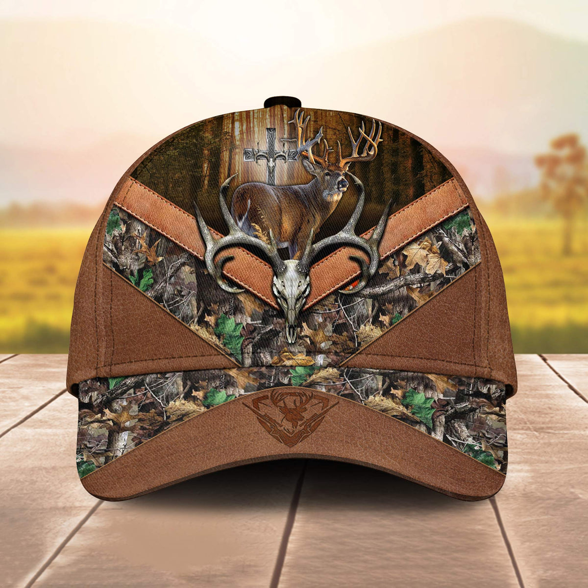 Maxcorners Cross Deer Hunting X-Leather Personalized Hats 3D Multicolored