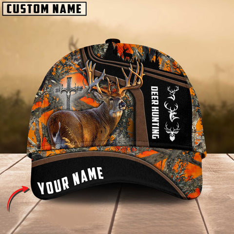 Maxcorners Deer Hunting Cross Art Leather Pattern Art Hunting Personalized Cap 3D Multicolored