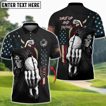 Maxcorners Shut up And Swing Reaper Golf Lover Multicolor Option Customized Name 3D Shirt