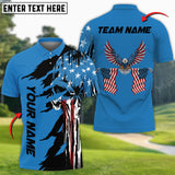 Maxcorners Skull US Flag Pattern Golf Customized 3D Polo Shirt