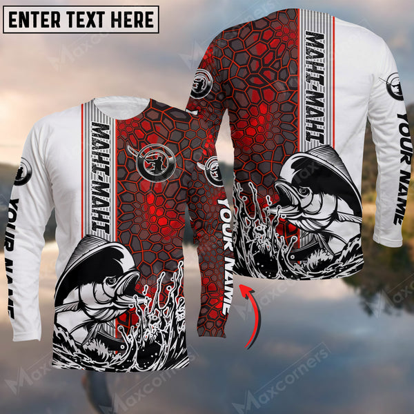 Maxcorners Mahi-Mahi Fishing Red Camo Pattern Personalized Name And Team Name Long Sweat Shirt