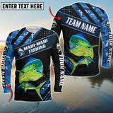 Maxcorners Mahi-Mahi Fishing Blue Camo Pattern Personalized Name And Team Name Long Sweat Shirt