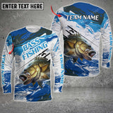 Maxcorners Bass Fishing Blue Pattern Sport Jersey Personalized Name And Team Name Long Sweat Shirt