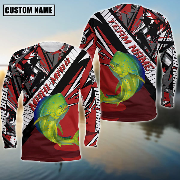 Maxcorners Mahi-Mahi Fishing Black And Red Walleye Personalized Name And Team Name Long Sweat Shirt