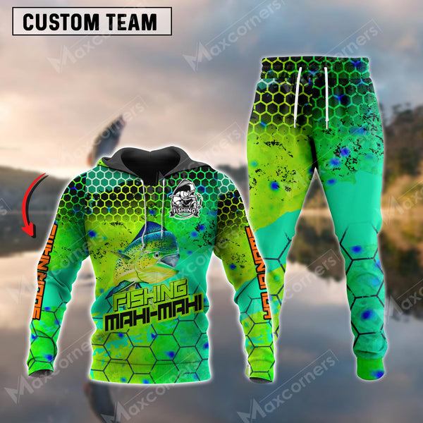 Max Corners Mahi-mahi Fishing Sport Jersey Green Personalized Name and Team Name Combo Hoodie & Sweatpant