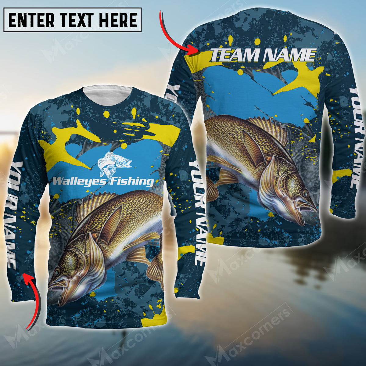 Maxcorners Walleyes Paint Pattern Sport Jersey Navy Personalized Name Long Sweat Shirt