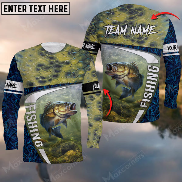 Maxcorners Bass Fishing Camo Fish Skin Sport Jersey Personalized Name And Team Name Long Sweat Shirt