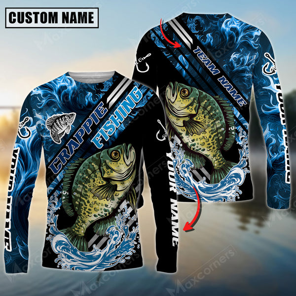 Maxcorners Crappie Fishing Blue Smoke Water Pattern Pro Sport Jersey Sun Protection Personalized Name And Team Name Long Sleeve Shirt