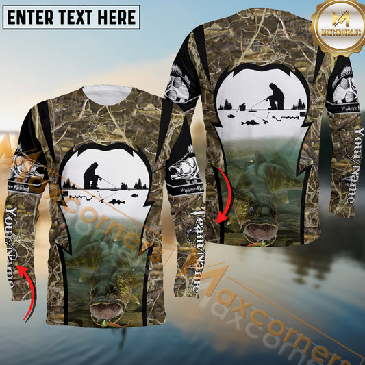 Maxcorners Walleye Fishing Skinfish Camouflage Pattern Sport Custom Name & Team Name 3D Shirts