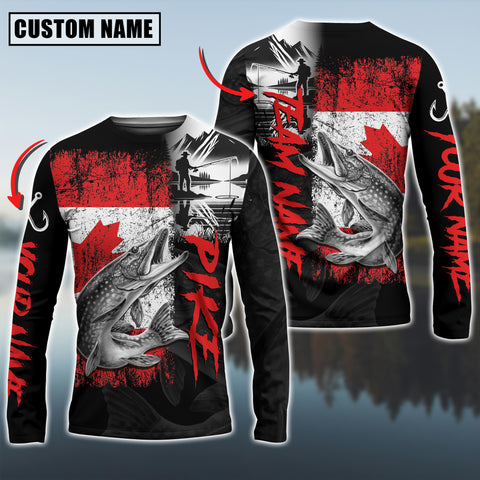 Maxcorners Salmon Fishing Black Canada Flag Pattern Sport Custom Name & Team Name 3D Shirts