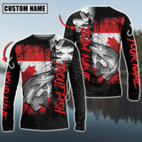 Maxcorners Trout Fish Fishing Black Canada Flag Pattern Sport Custo9m Name & Team Name 3D Shirts