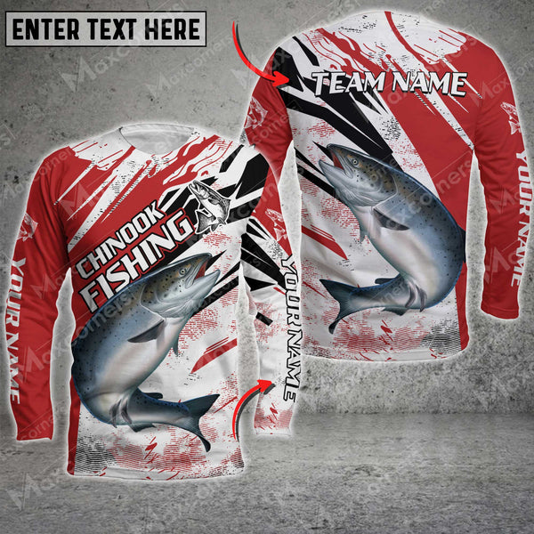 Maxcorners Chinook Fishing Red And White Pattern Personalized Name And Team Name Long Sweat Shirt