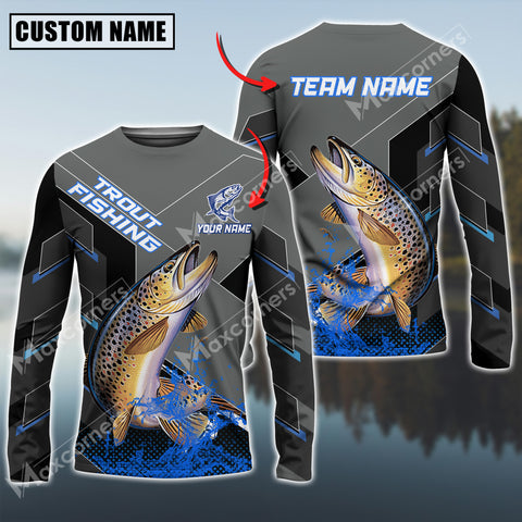 Maxcorners Trout Fishing Blue Water Pro Sport Jersey Sun Protection Personalized Name And Team Name Long Sleeve Shirt