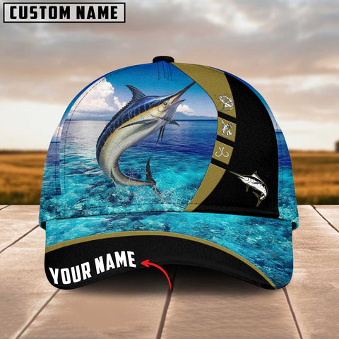 Maxcorners Personalized Marlin Fishing Water Pattern Classic 3D Cap