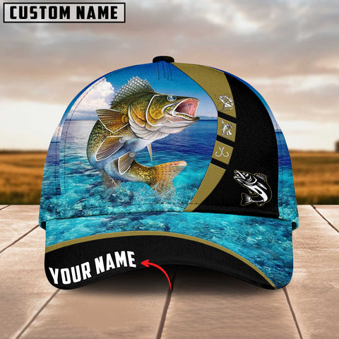 Maxcorners Personalized Walleyes Fishing Water Pattern Classic 3D Cap