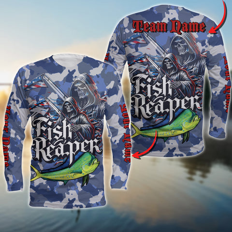 Maxcorners Mahi-mahi Fishing Skull Reaper Camo Pattern Sport Jersey Personalized Name Long Sweat Shirt