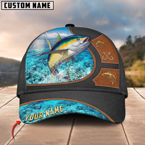 Maxcorners Personalized Tuna Premium Leather Water Pattern Classic 3D Cap